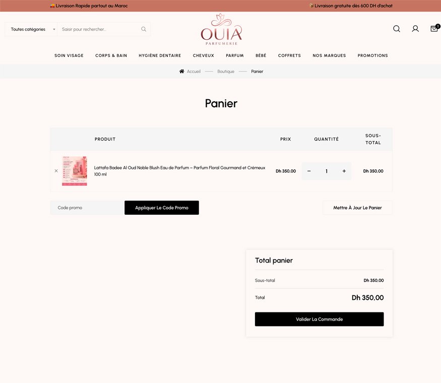 Parcours d'achat et commande WhatsApp Ouia Parfumerie
