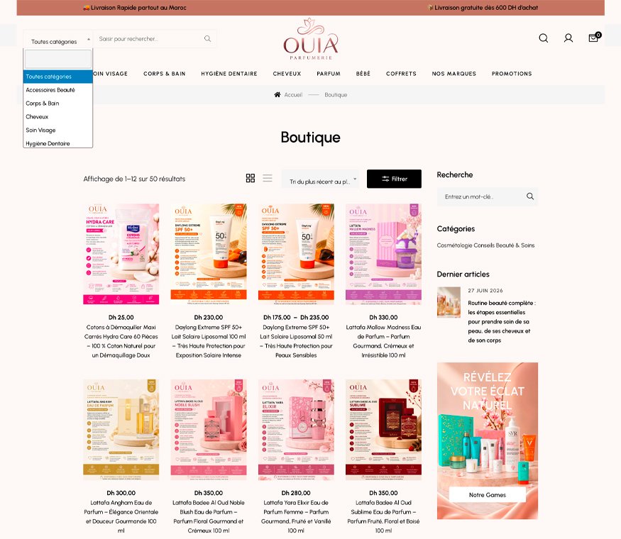 Navigation catalogue beauté Ouia Parfumerie
