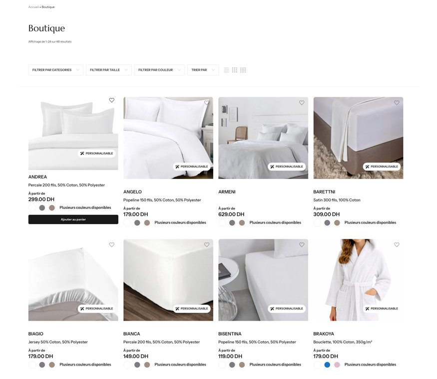 Navigation et catégories du site e-commerce HYMCO