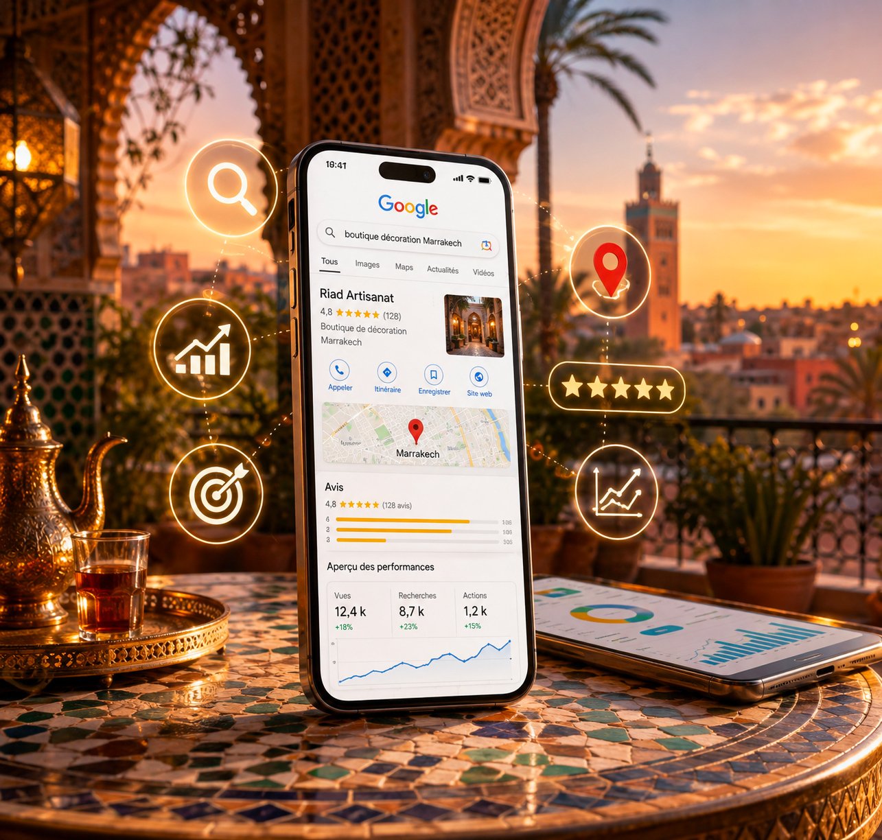 Référencement local au Maroc avec visibilité Google, avis clients et optimisation des performances SEO